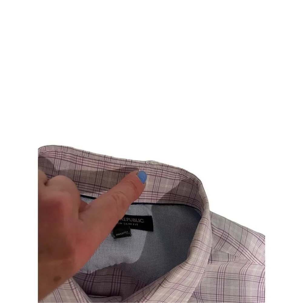 Banana Republic purple and white checked 100% cotton button down shirt - L